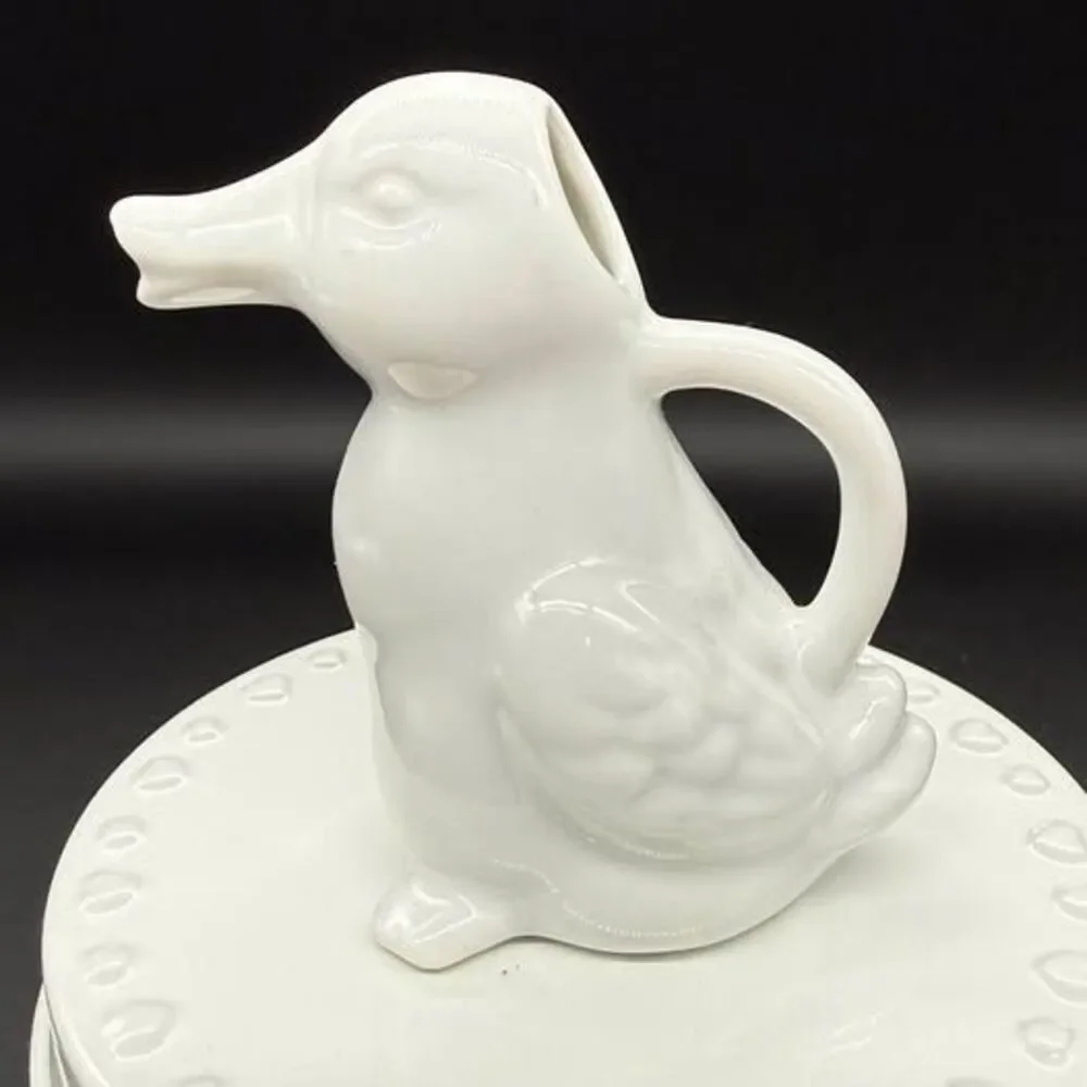 Vintage White Ceramic Duck Creamer Mini Pitcher Figural Bird Cottagecore 3”