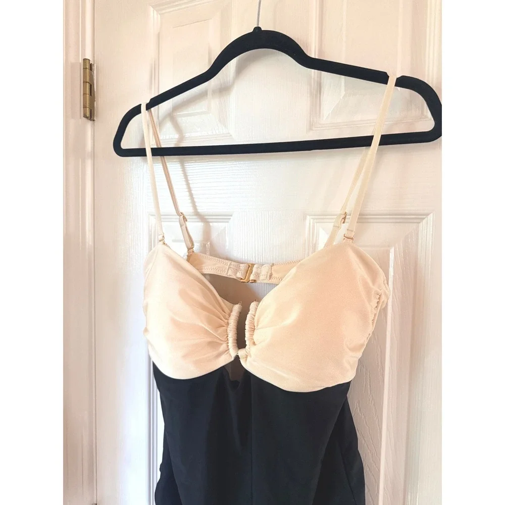 L'AGENCE LG6AF16 One Piece Swimsuit Cream Black Colorblock Ruched XL