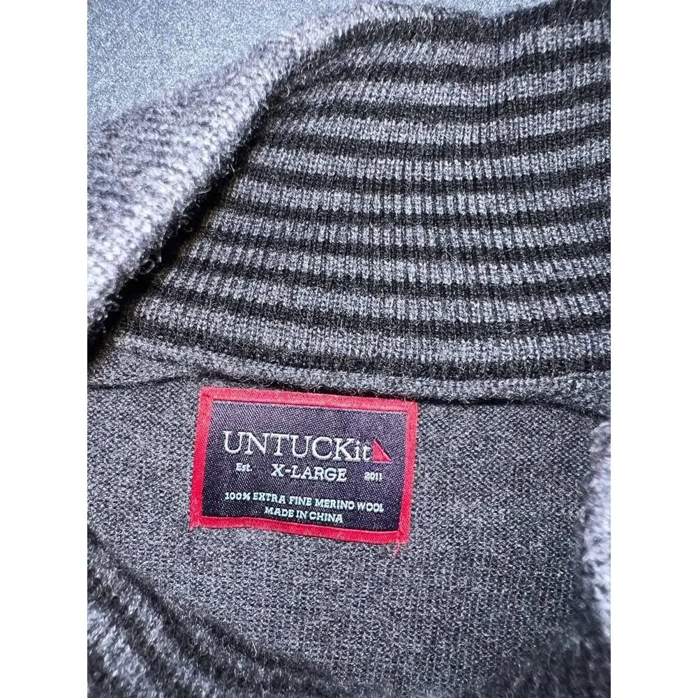 Untuckit 1/4 Zip Sweater Regular Y2k Gray 100% Merino Wool Pullover XL A010489