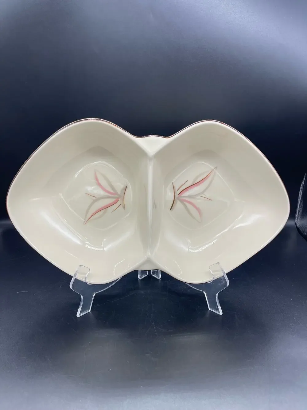 Vintage MCM Winfield True Porcelain Dragon Flower Divided Serving Dish Bowl 13