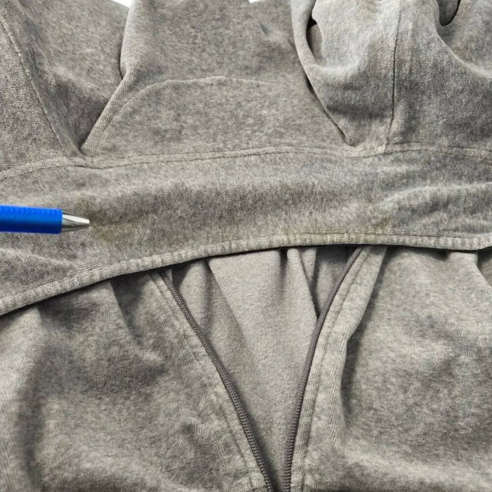 90s‑Vibe Nautica Grey Fleece Zip‑Up Loungewear Jacket Black Piping Size Large