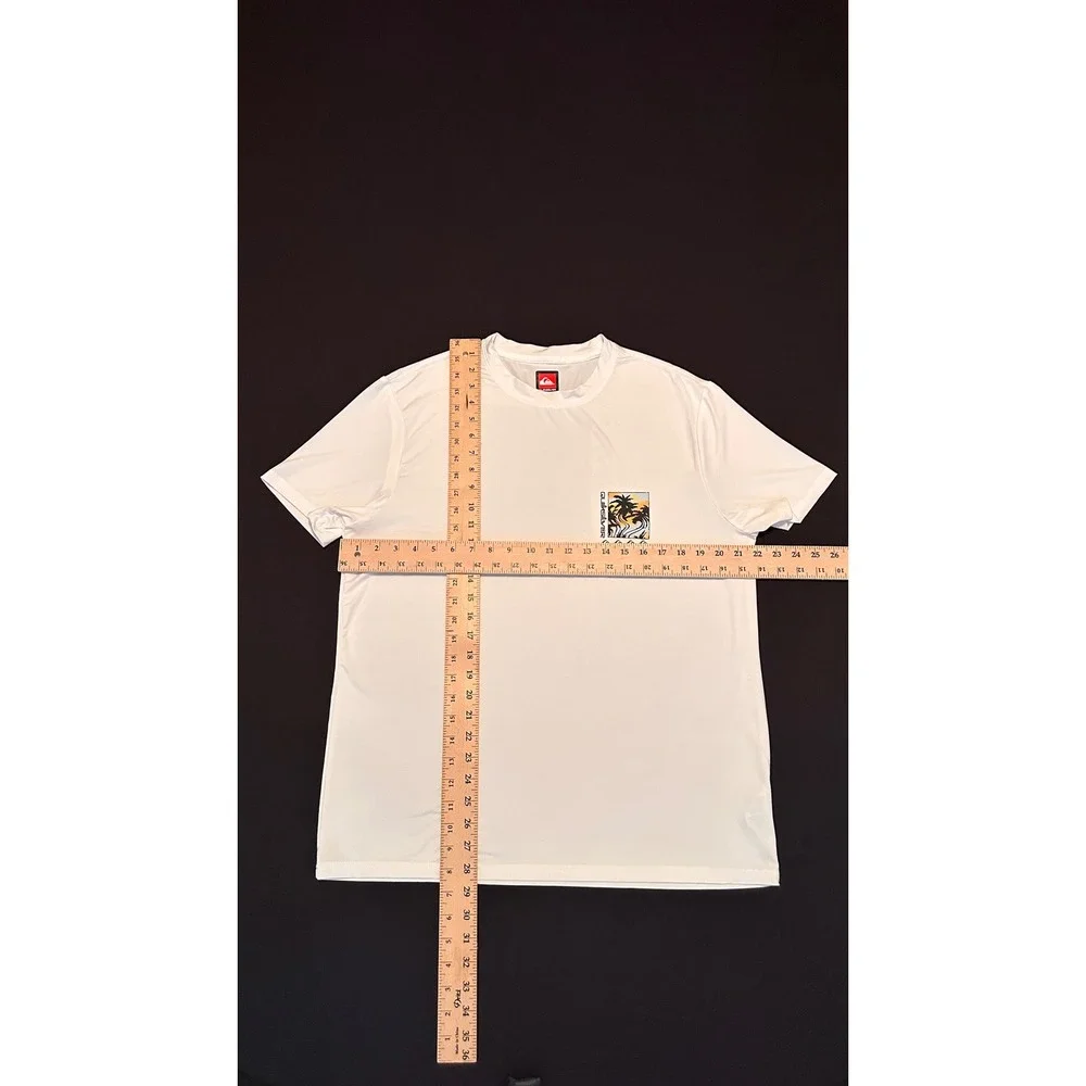 Quiksilver Mens White Short Sleeve Rash‎ Guard UPF 50+ Palm Graphic Swim Shirt L
