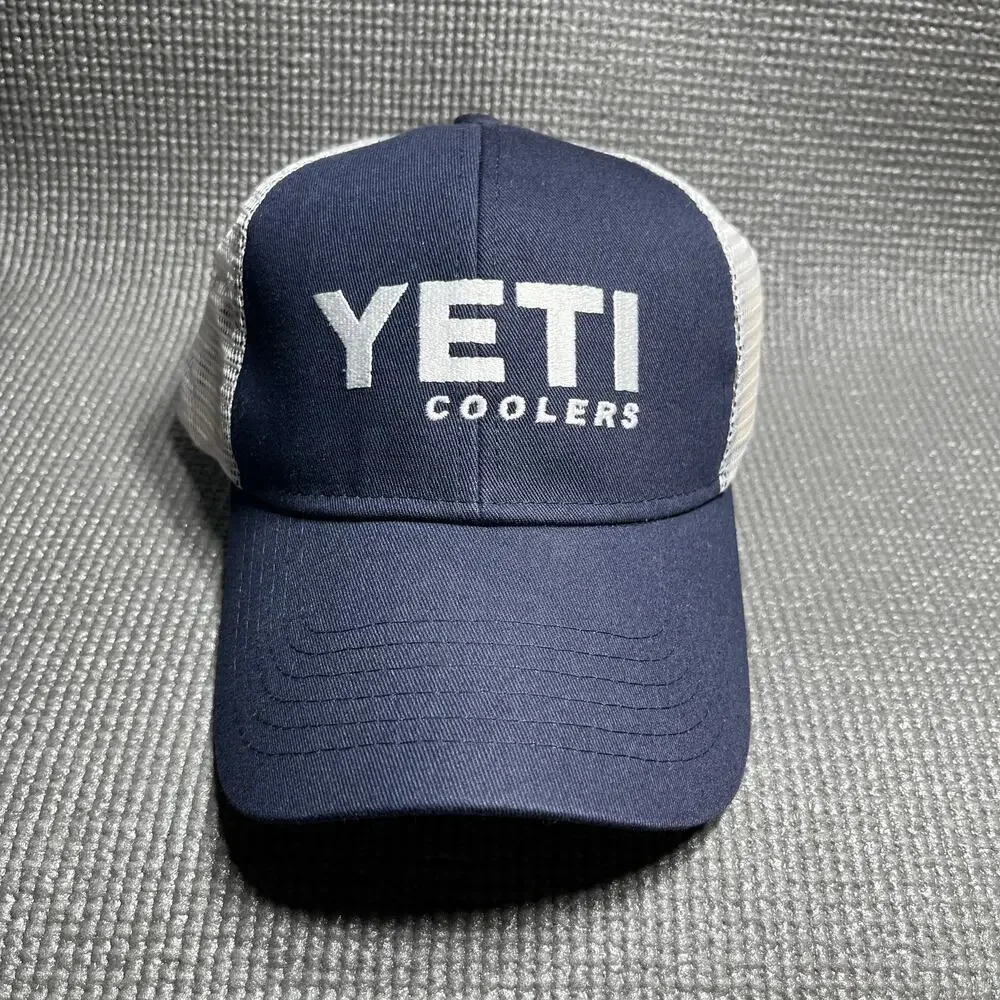YETI Coolers Snapback Trucker‎ Hat Mens One Size Blue White Mesh Adjustable