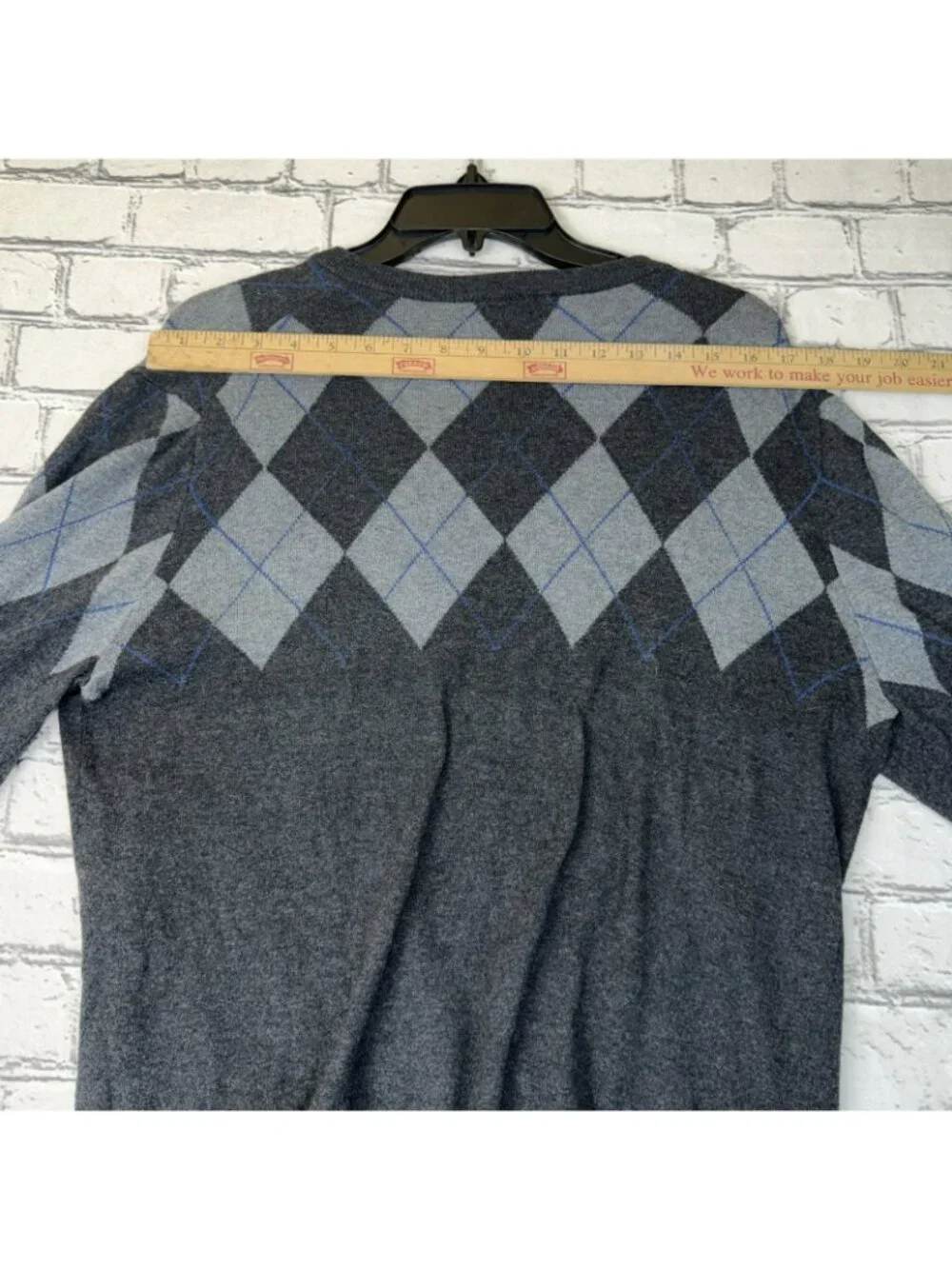 GAP Blue Argyle Grey Knitted Sweater Men's Large Preppy Academia Long Sleeve Y2K