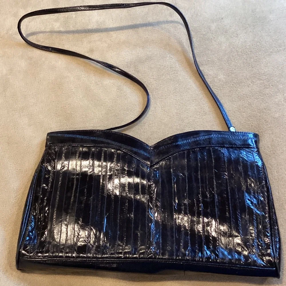 Eel Skin‎ Black Crossbody or Clutch Bag Purse Unbranded Vintage