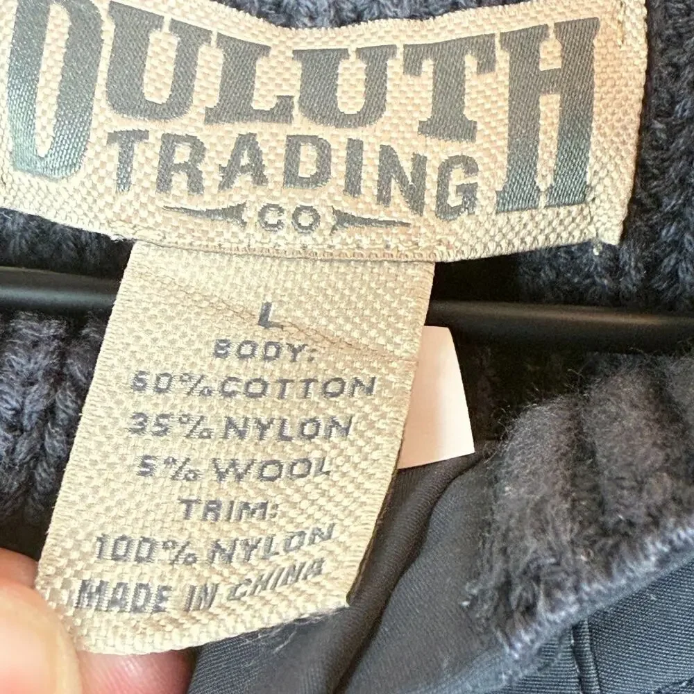 Duluth Trading Co Sweater Mens Large Blue Knit Ribbed Brigadier Button Mock Neck