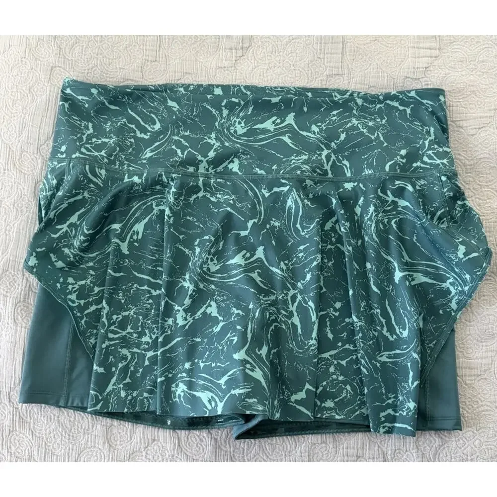 Athleta‎ Ace Printed Tennis Pickleball Skort 2X Teal Blue Ripple Print Pull On