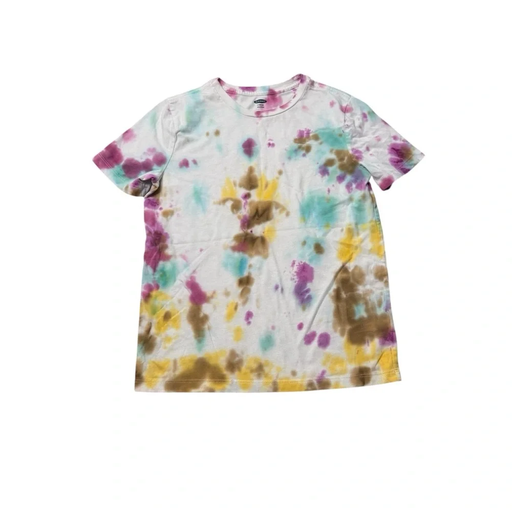 Old Navy | Kids White Shirt with Colorful Purple Yellow Turquoise Tie-Dye Tee