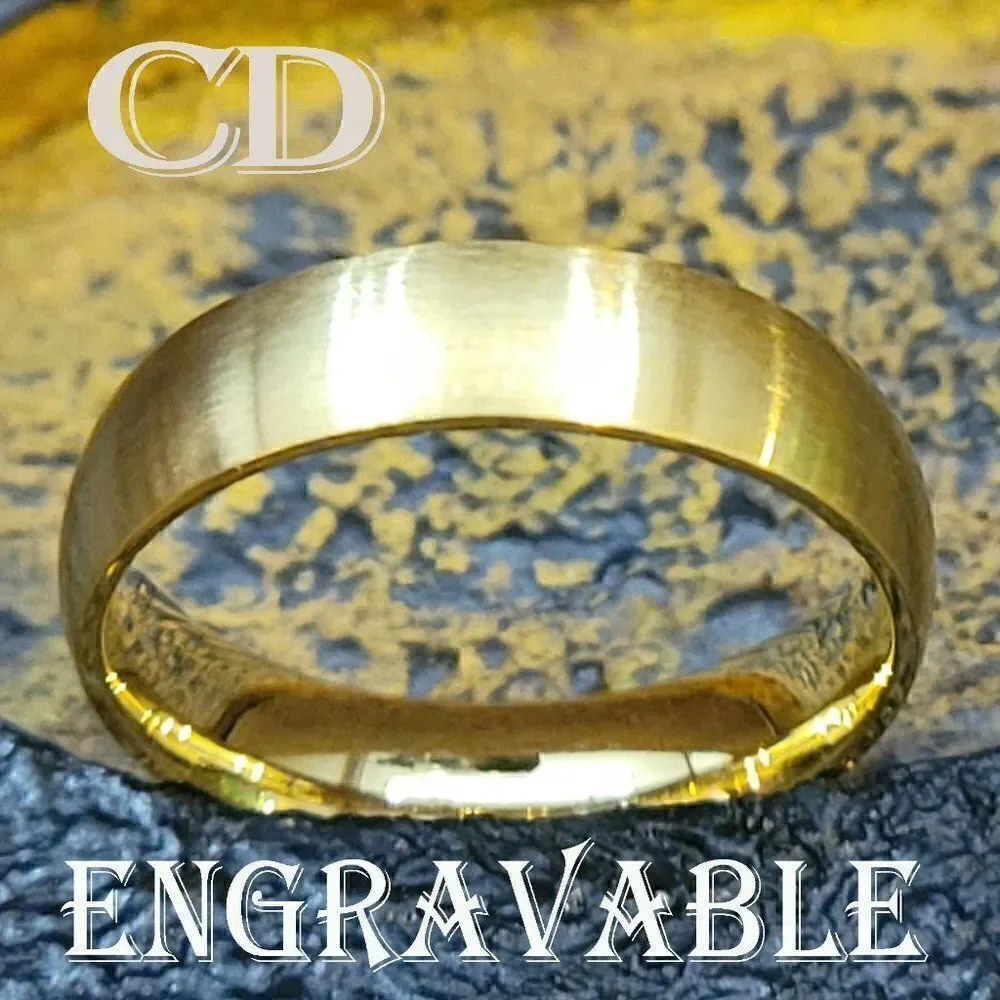 Engraved Men's Matte Gold Wedding Ring Band Personalized Wedding Ring For Him