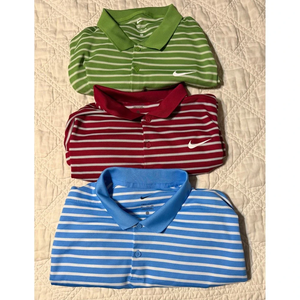 Nike Polo Shirt Men 2XL Multi Color Striped Dri-FIT Golf Short Sleeve lot of 3