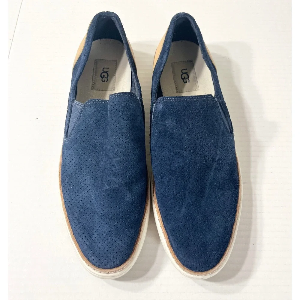 UGG‎ Adley Slip On Sneakers Womens 11 Navy Blue Suede Leather Heel 1018375
