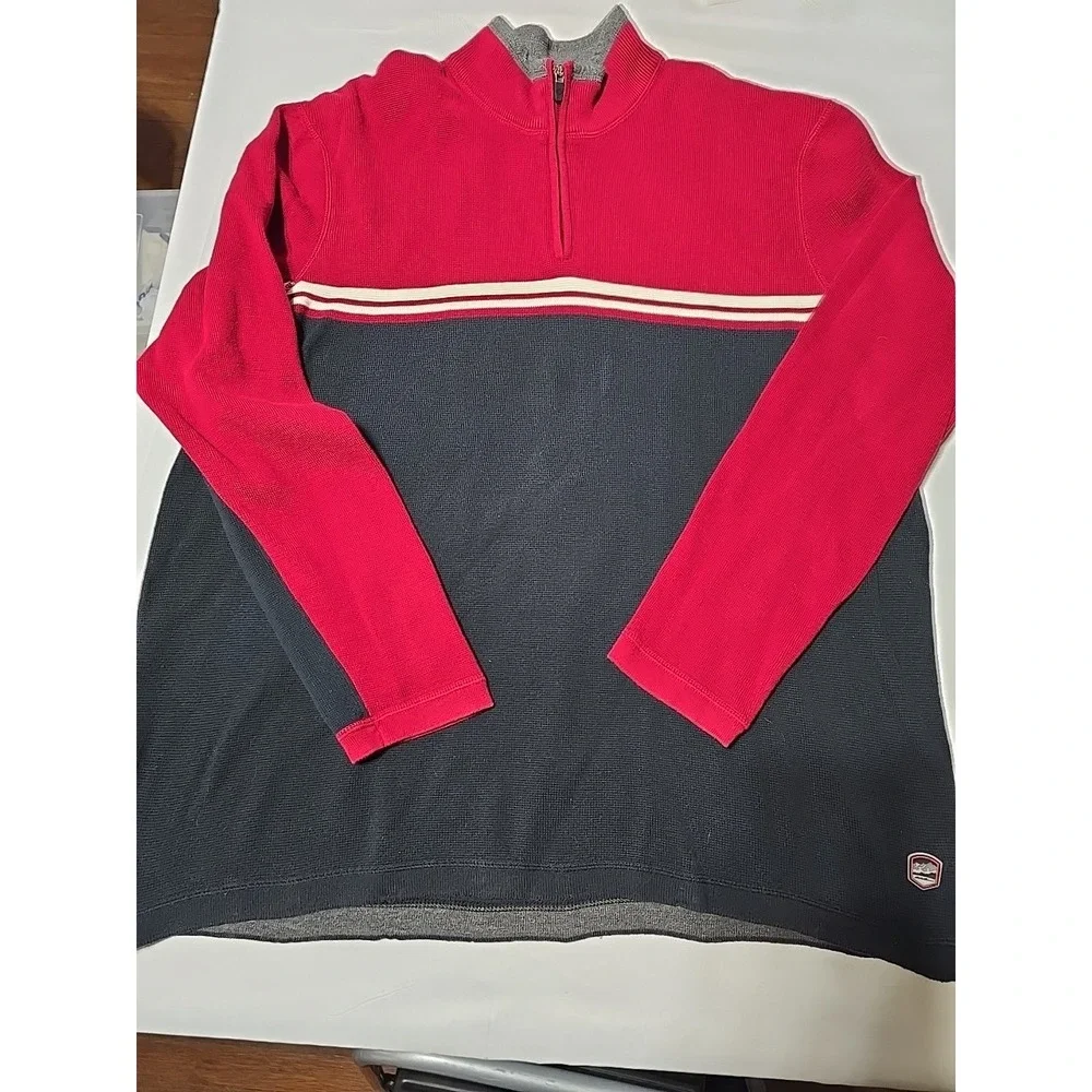 Eddie Bauer‎ Red Black Men's XL 1/4 Zip Pullower Sweater