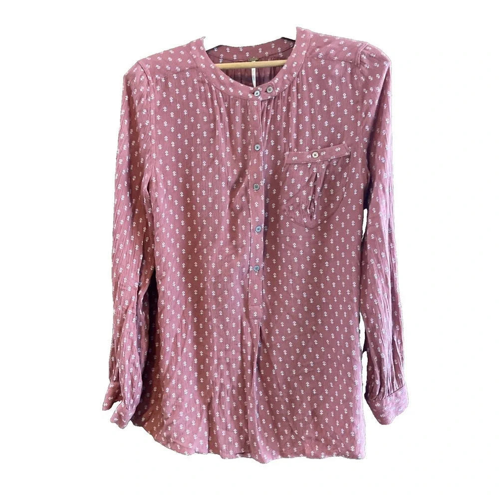 Free People Burnt Orange Long Sleeve 1/2 Button-up‎ Tunic Women's size XS