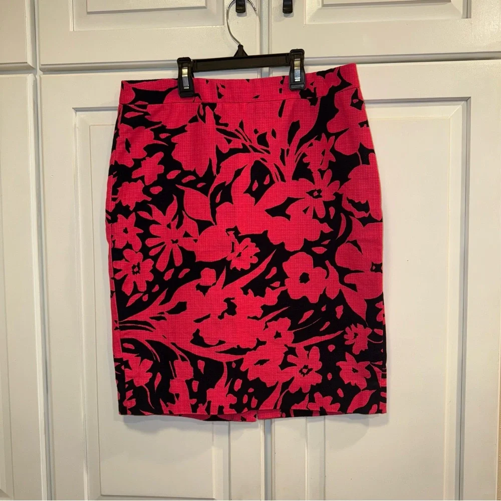 J. Crew Pencil Skirt Hot Pink/Navy- Size 2‎
