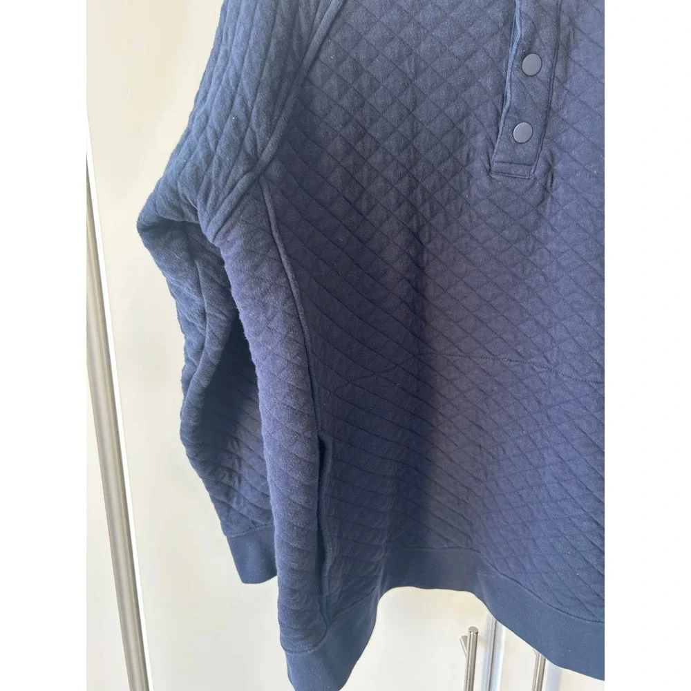 Eddie Bauer Mens Large Navy Blue Quilted Pullover Sweatshirt Snap Mock Neck Top