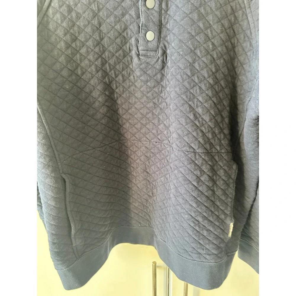 Eddie Bauer Mens Large Navy Blue Quilted Pullover Sweatshirt Snap Mock Neck Top