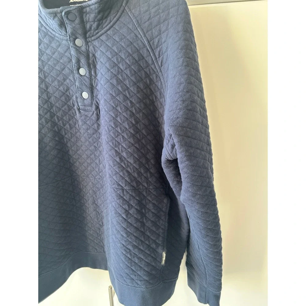 Eddie Bauer Mens Large Navy Blue Quilted Pullover Sweatshirt Snap Mock Neck Top