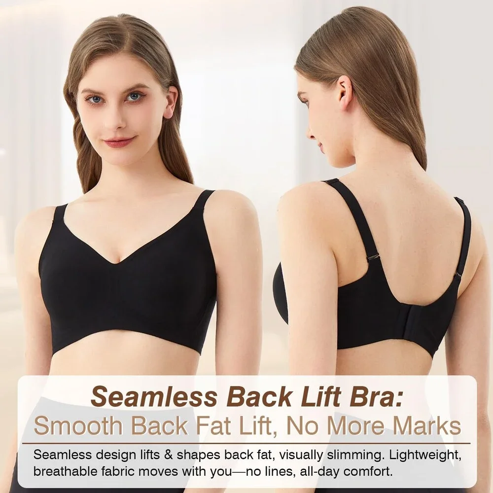 Greoay Women's Black Bras Wireless Push Up Seamless Wire-Free Full Support XL