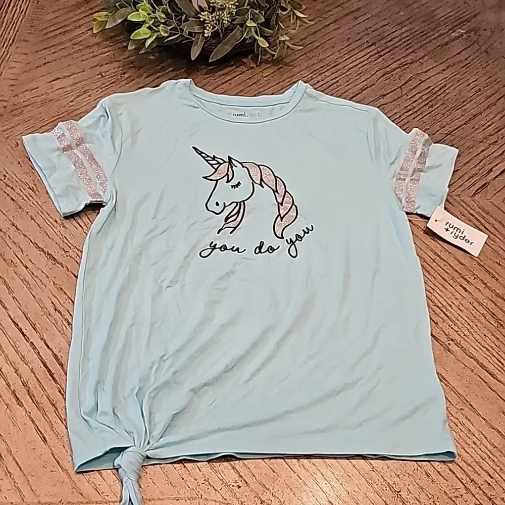 Unicorn side tie varsity t shirt size L NWT You do you