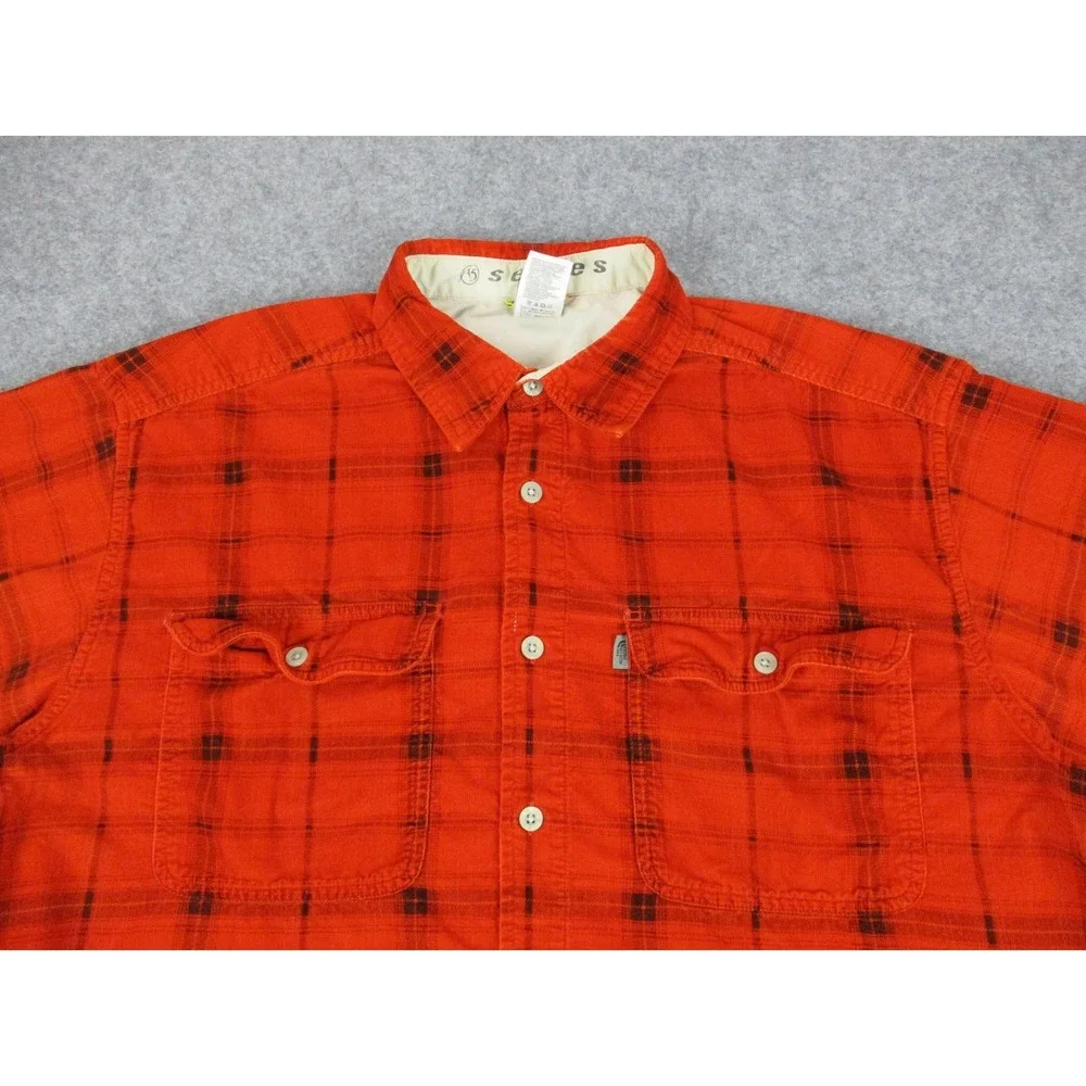 North Face Shirt Mens Extra Large Orange A5 Series Plaid Flannel Button Up Hike