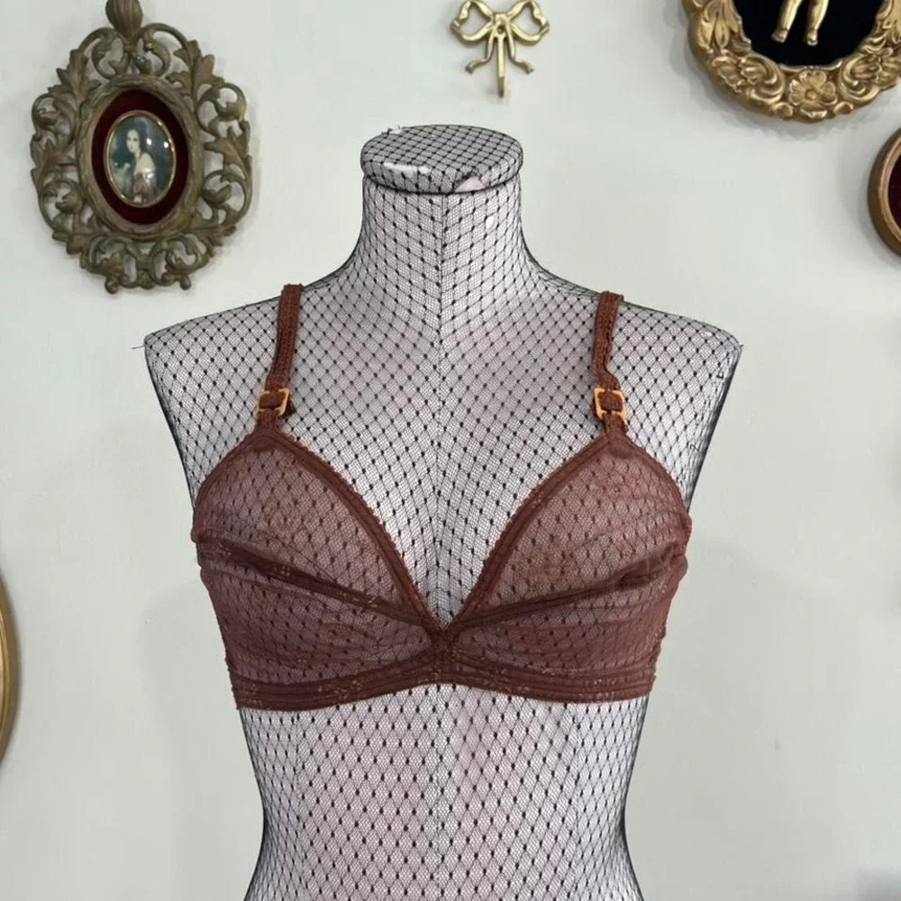 Vintage‎ Brown Sheer Lace Underwire Bra – Size 34C
