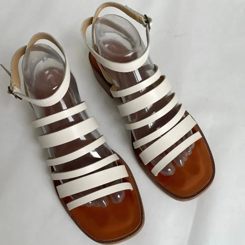Lucky Brand Firola 9.5 M White Leather Strappy Sandals‎ Ankle Straps Summer