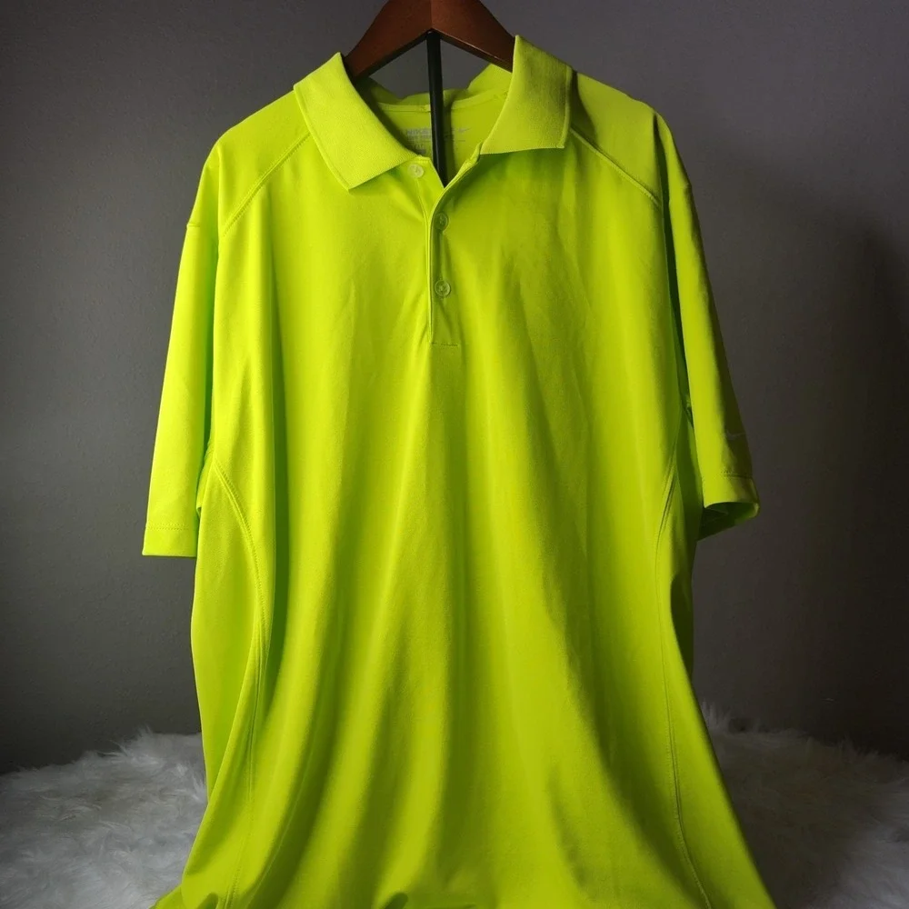 Nike Golf‎ Polo Shirt Men XL Lime Green Dri-FIT Short Sleeve Neon High Vis Solid
