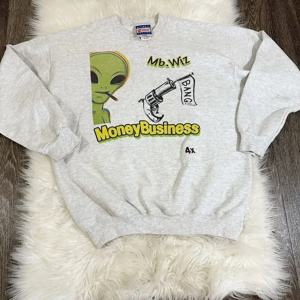 Vintage Hanes Mens Sweatshirt Size Medium Alien Graphic‎ Money Business