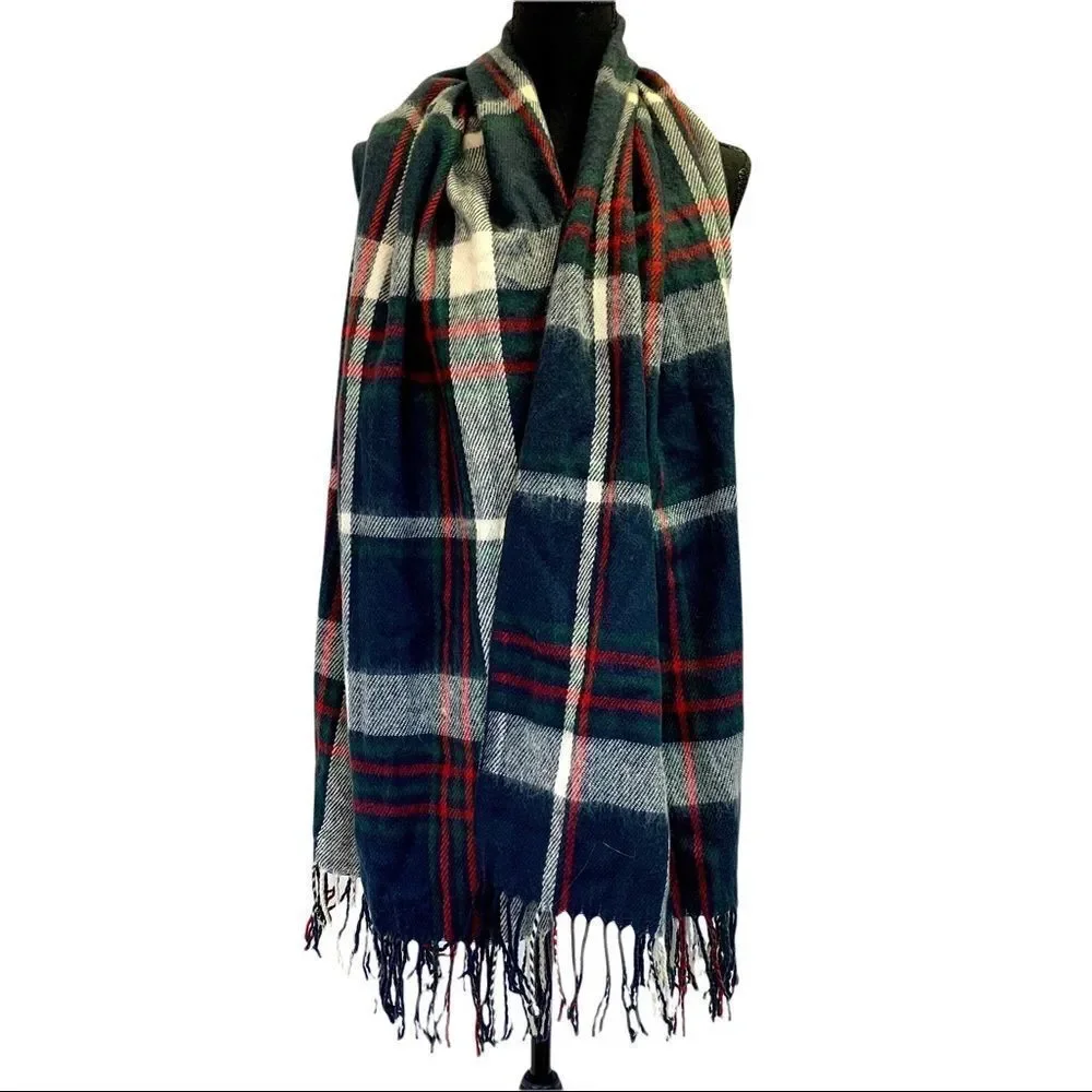 Navy cream red green long fluffy warm scarf 💥