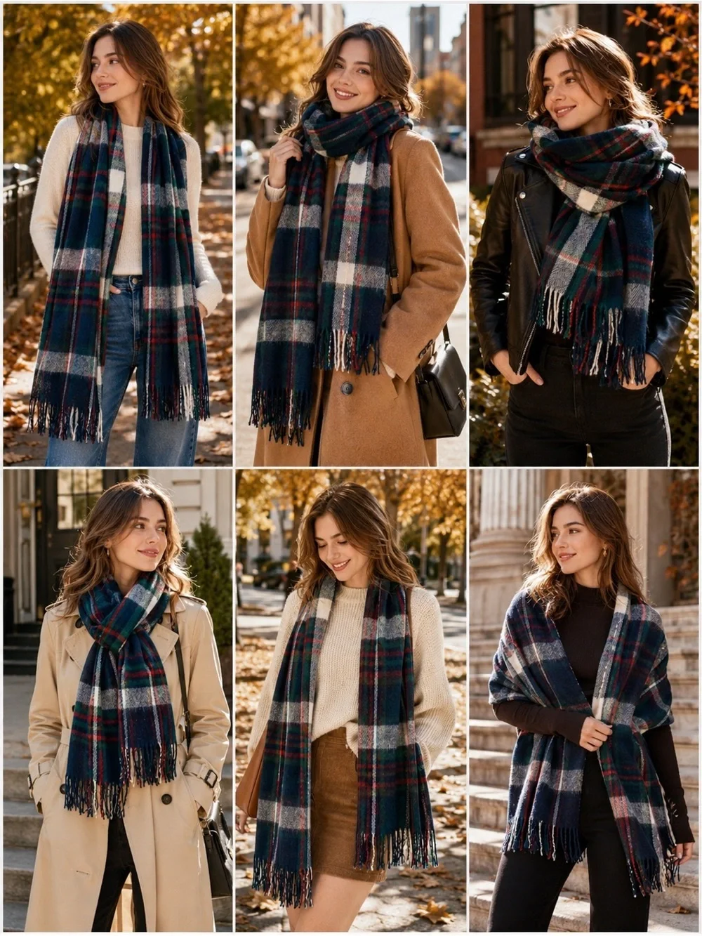 Navy cream red green long fluffy warm scarf 💥