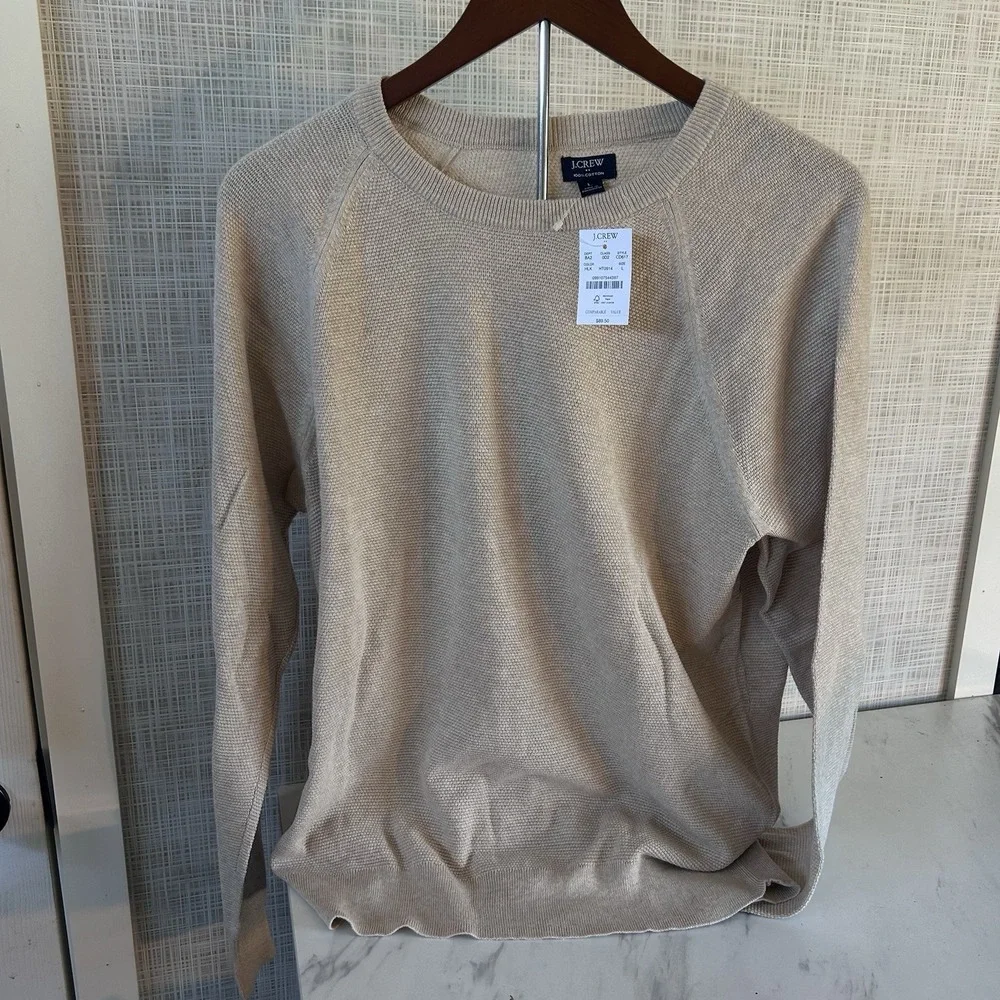 J‎ Crew Sweater 100% Cotton Oatmeal Tan Crew Neck Men's Size Large New! T