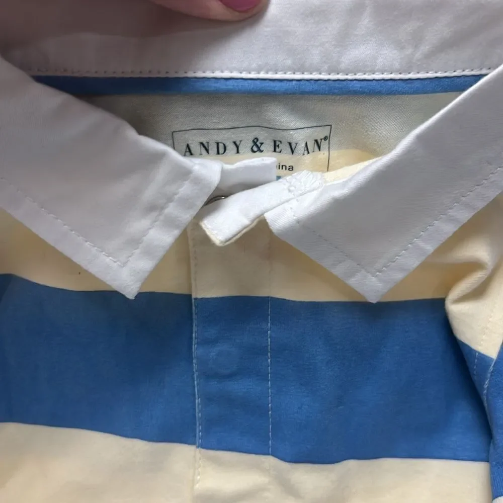 Andy and Evan blue and cream striped rugby polo long sleeve shirt 12-18 m NWT