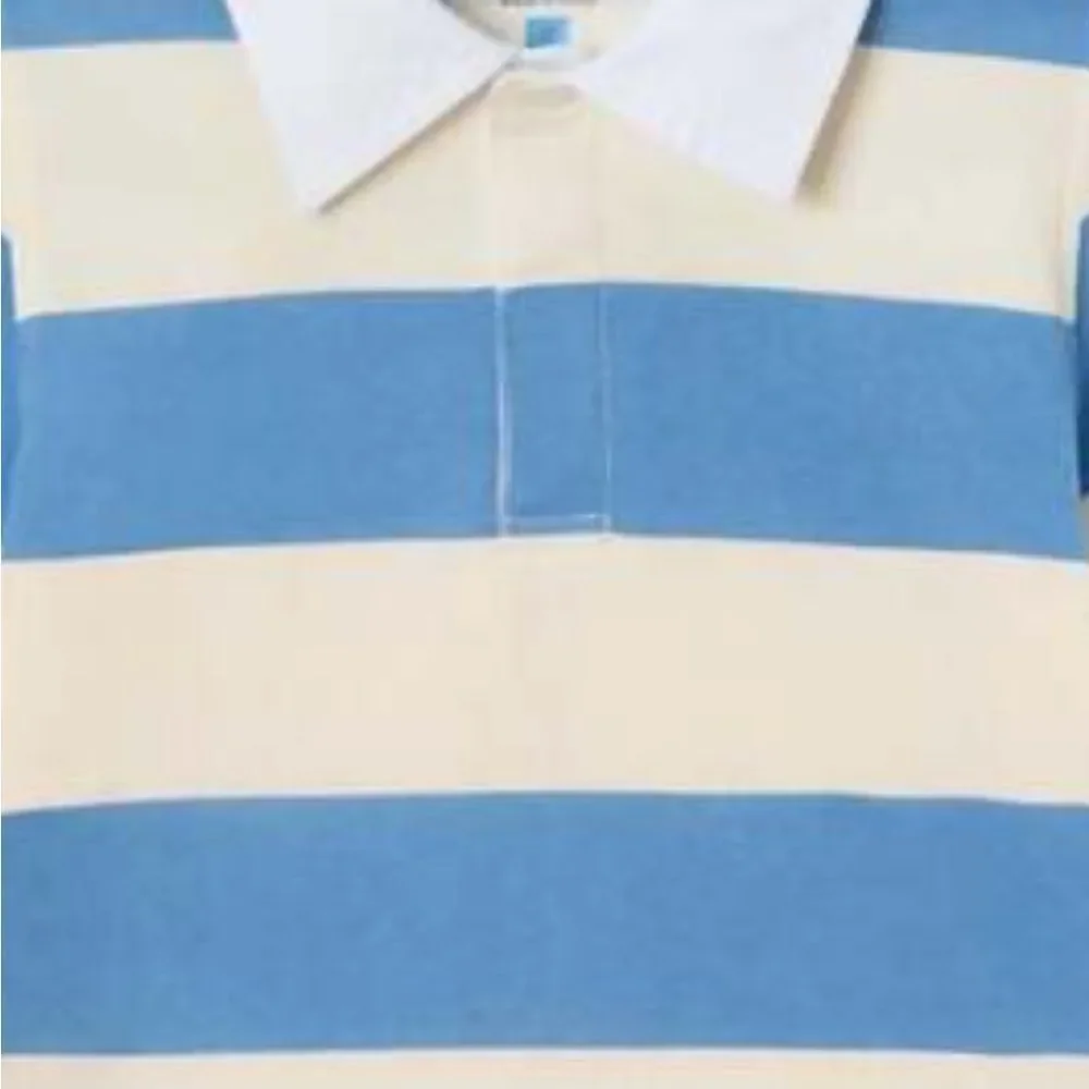 Andy and Evan blue and cream striped rugby polo long sleeve shirt 12-18 m NWT