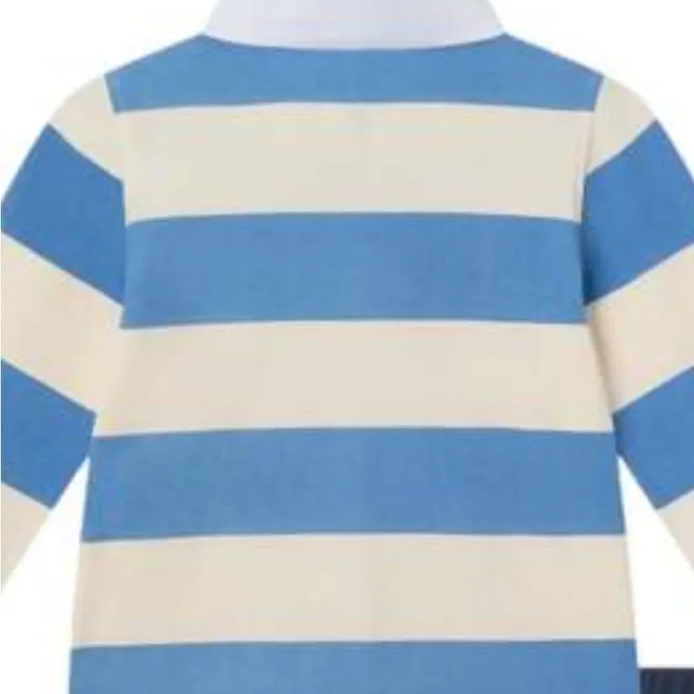Andy and Evan blue and cream striped rugby polo long sleeve shirt 12-18 m NWT