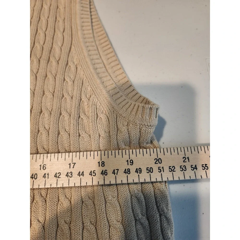 Grant Thomas Mens Tan Beige 100% Supima Cotton Cable Knit V-Neck‎ Sweater Vest L