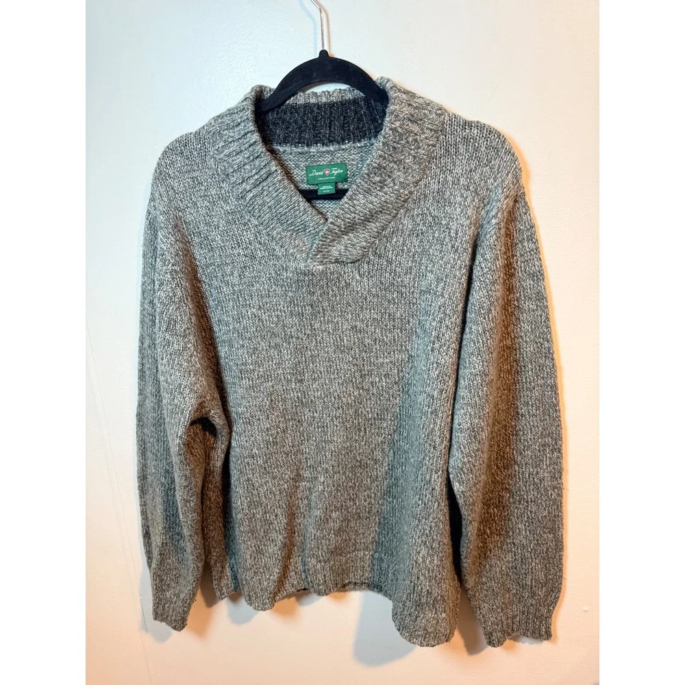 David Taylor Collection Mens XL Gray‎ Speckled Knit V Neck Pullover Sweater