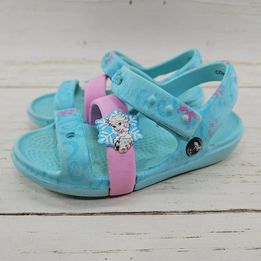 Crocs Disney Frozen Elsa Sandals Girls Size C9 Blue Pink Sandals Shoes‎