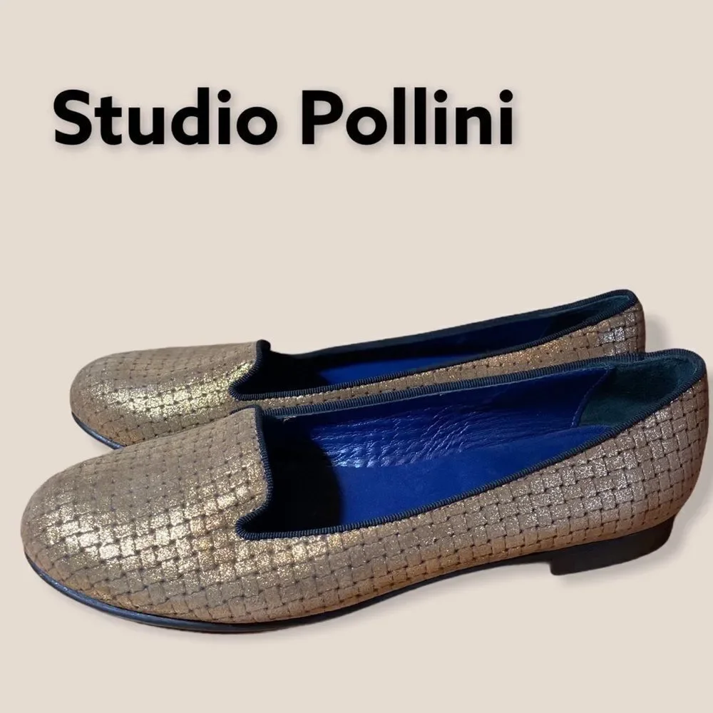 Studio Pollini Gold Leather Flats 38 6.5