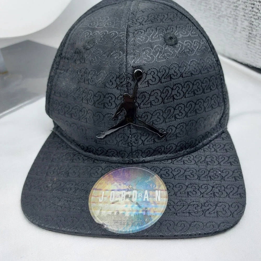 Nike Air Jordan Snapback Hat Cap‎ Size Infant Black Logo On Black Brocade Cap