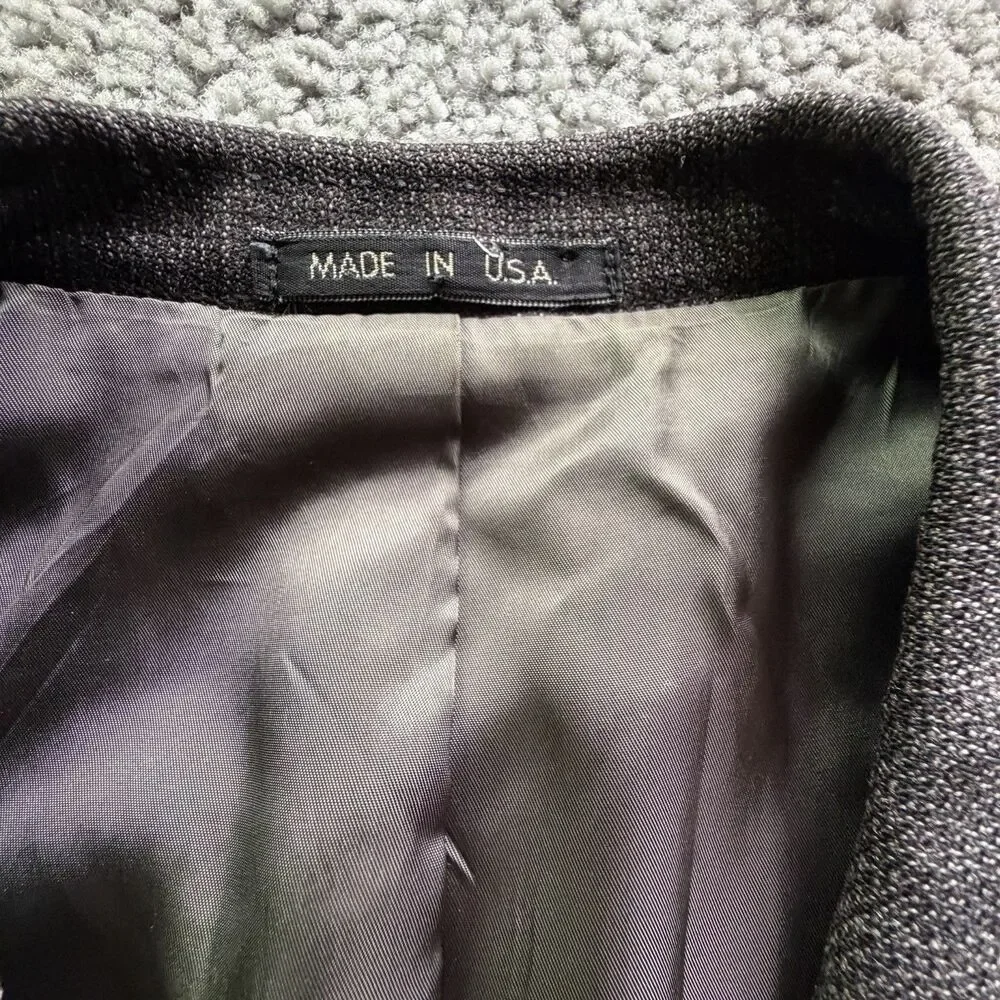 Vintage Mens 37 Wool Blazer Double Breasted Made USA Gray Peak Lapel Suit Jacket