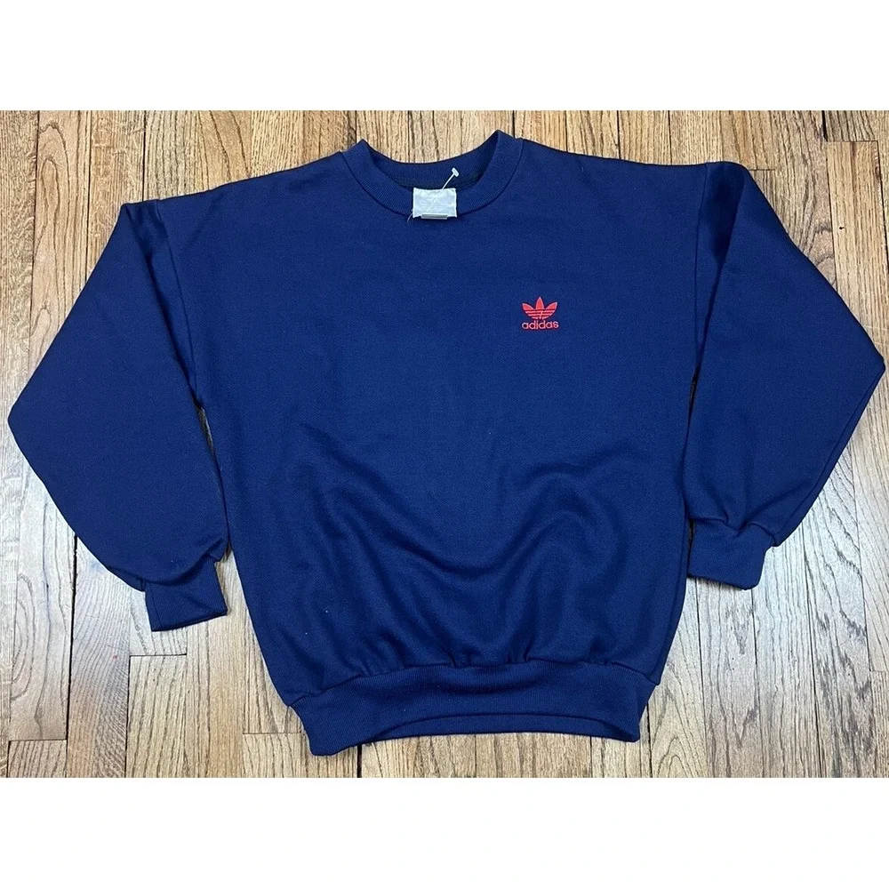 Vintage Adidas 80s Crewneck Sweatshirt Embroidered Trefoil Blue Men's Size Small