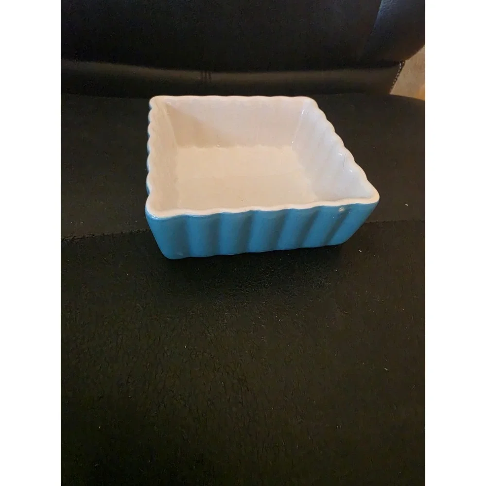 Housewares‎ International Mini Square Fluted Baking Dish Teal Blue/White 4.25