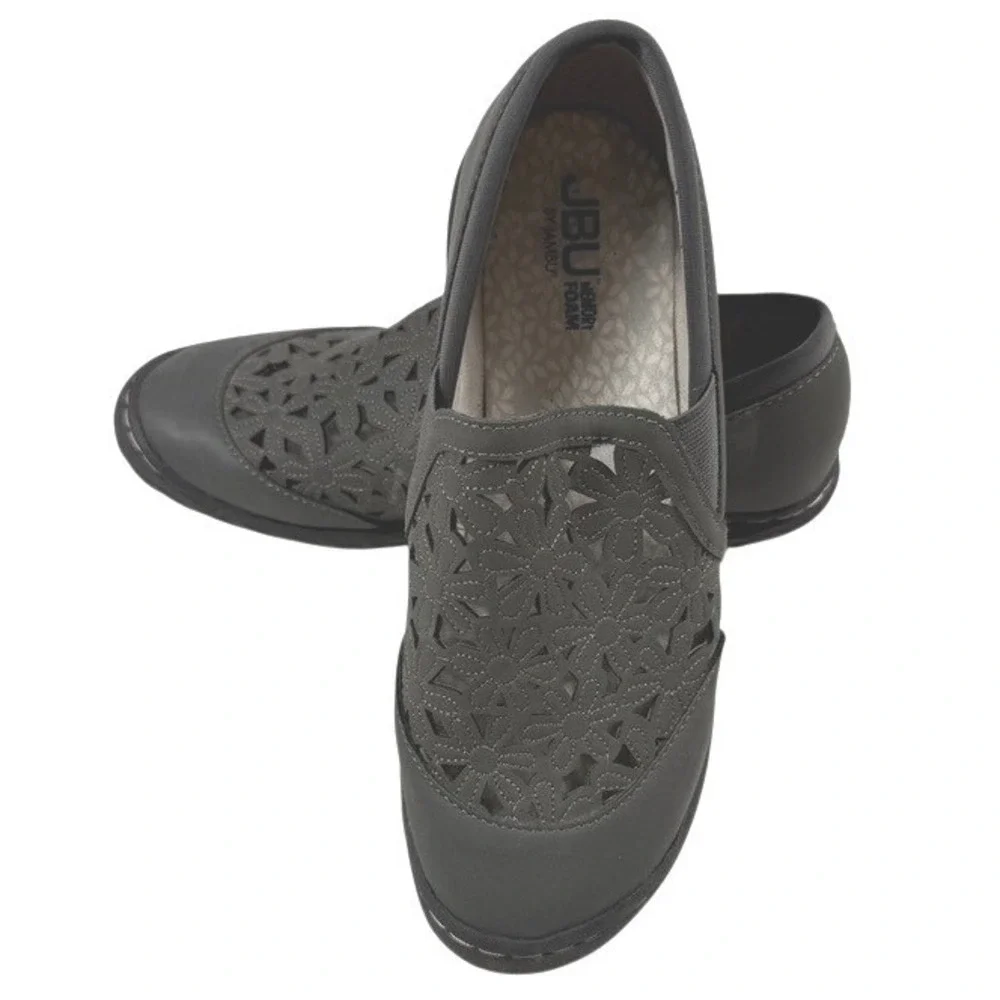 JBU‎ by Jambu Wildflower Grey Laser Cut Floral Slip On Shoes Vegan Womens 6.5M