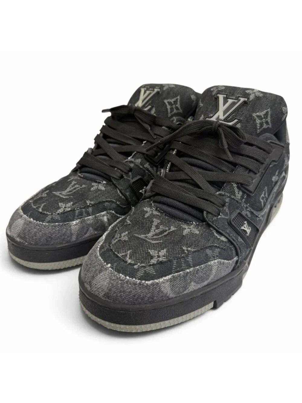 Louis Vuitton LV Trainers Line Monogram Denim Low Top Sneakers Black 7.5