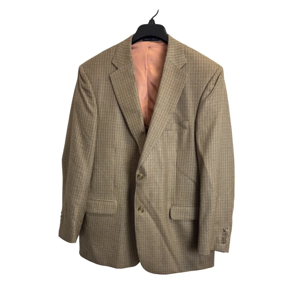 Austin Reed Mens 42R Tan Silk Houndstooth Two Button Blazer Sport Coat Jacket‎