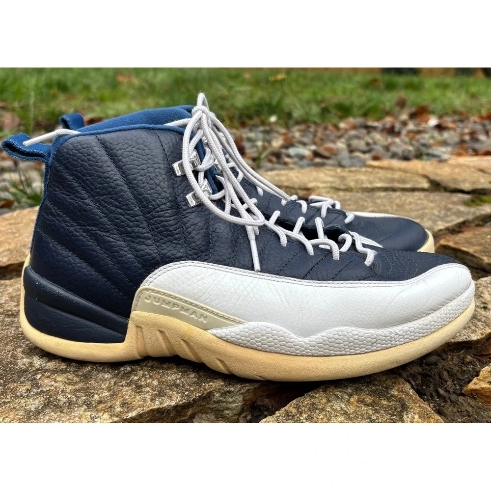 Air Jordan 12 Retro 2012 Obsidian White Navy Leather Men's Size 8 (130690-410)