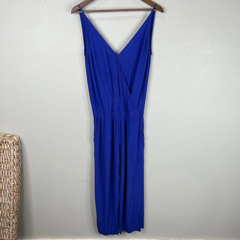 Ba&sh Combinaison Flata Jumpsuit Size 1 Indigo Sleeveless Cropped Wide Leg Crepe