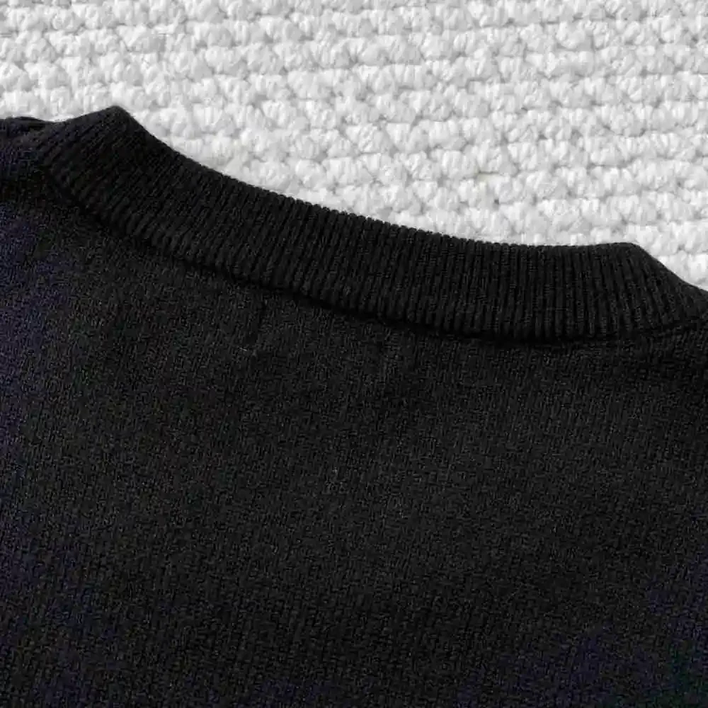 Burberry Black Crew Neck Sweater Blue Equestrian Logo Knit Top