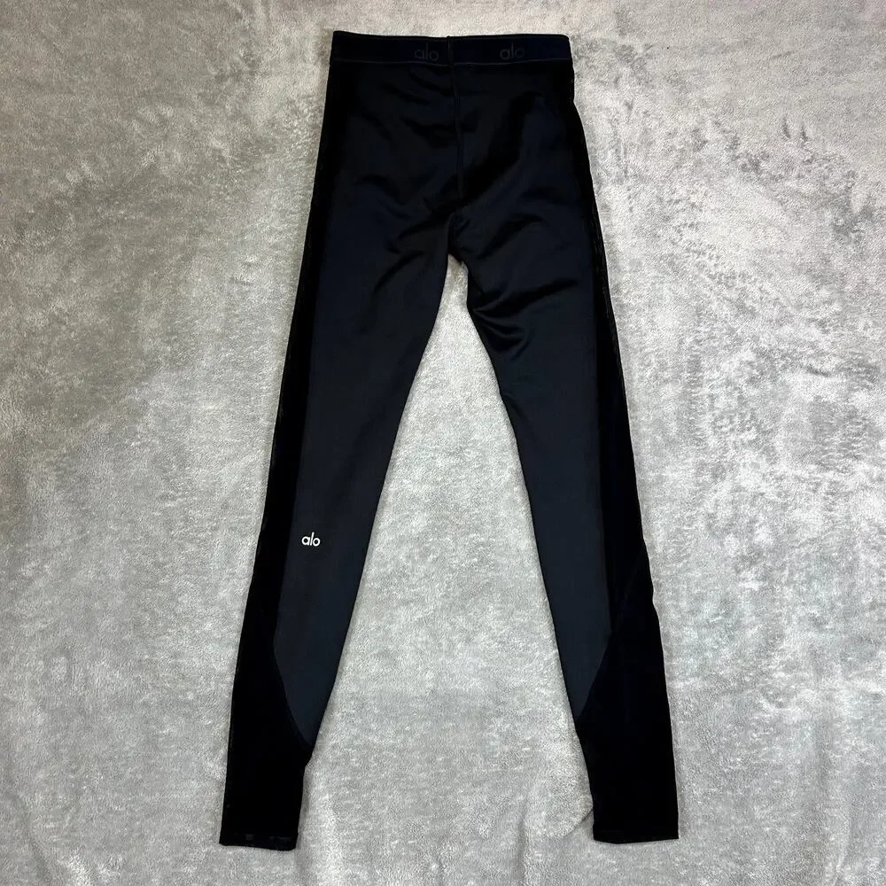 Alo Black Mesh Side Leggings Size Small (Fits 4) Yoga‎ Athleisure Sculpting Gym
