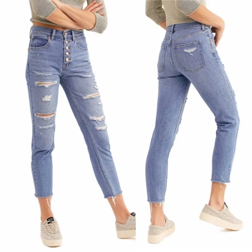 Free People We The Free Blossom Rigid Skinny Jeans‎ in Blue